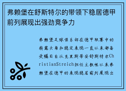 弗赖堡在舒斯特尔的带领下稳居德甲前列展现出强劲竞争力 弗赖堡在舒斯特尔的带领下稳居德甲前列展现出强劲竞争力